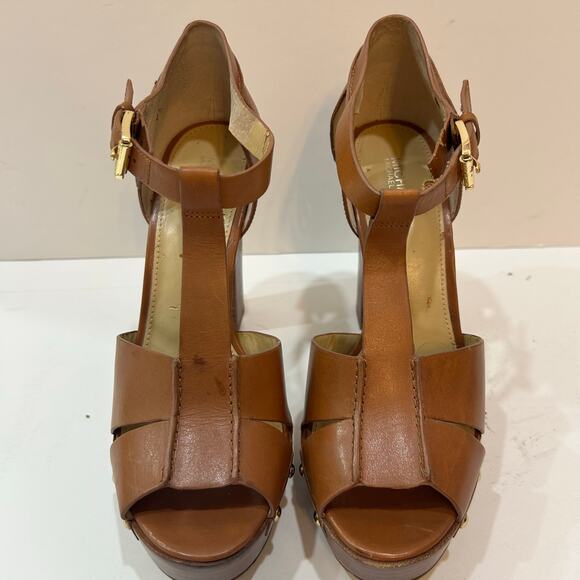 Michael Kors Brown Leather Platform Heels Women’s Size 7.5 - Picture 2 of 7